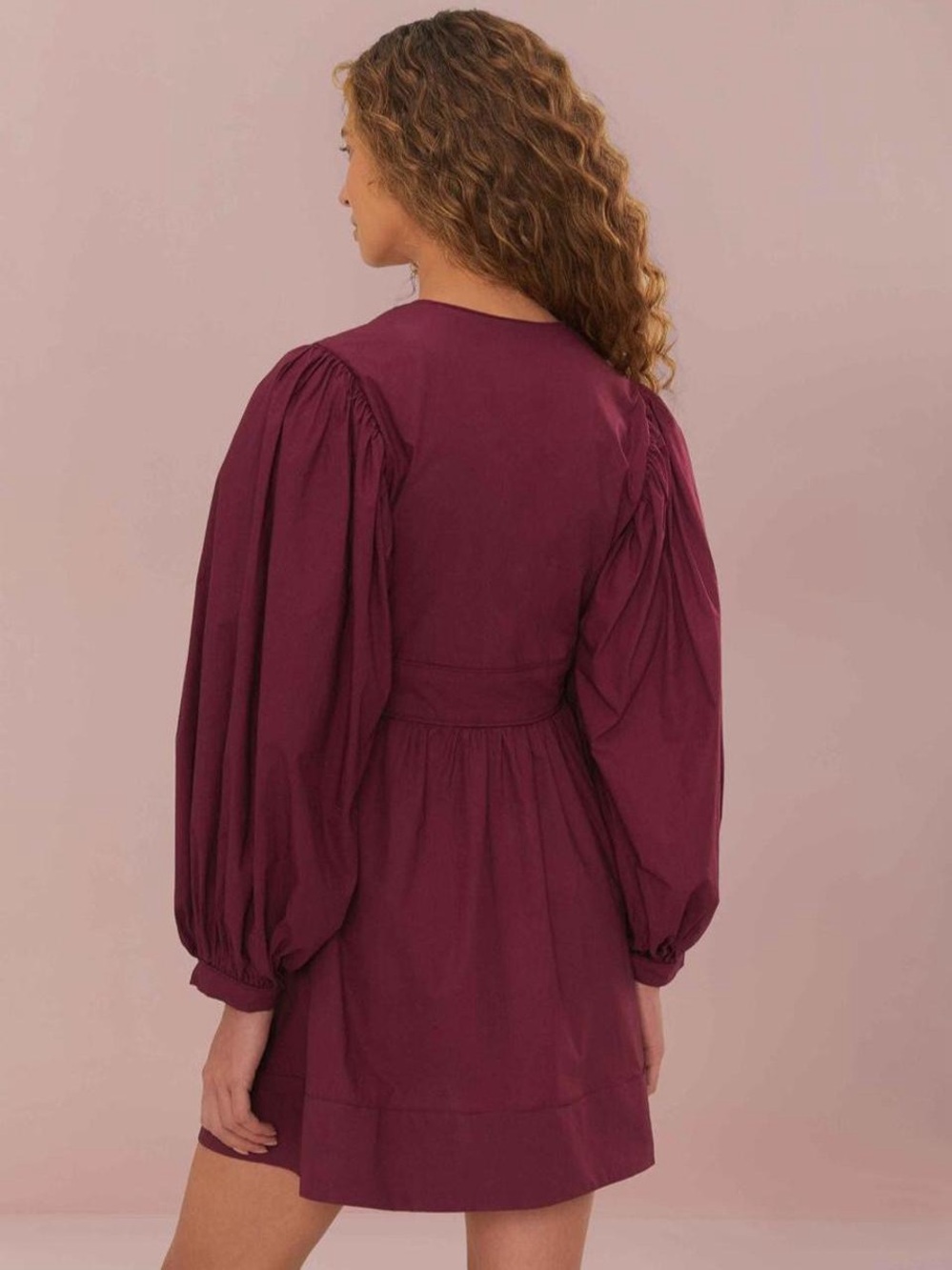 NWT FARM RIO Burgundy Puff Sleeve Mini Dress - Picture 2 of 12